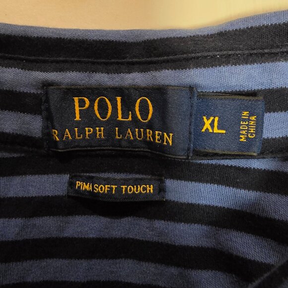 Polo Ralph Lauren 2 Button Short Sleeve Polo Pima Soft Touch Blue Stripe Sz XL - Picture 5 of 6